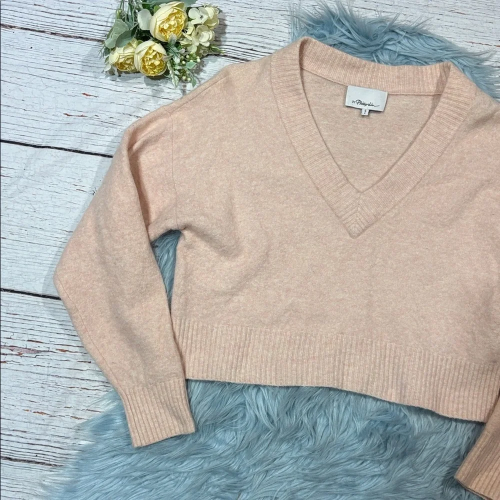 3.1 Phillip Lim Pale Pink V-neck Cropped Sweater